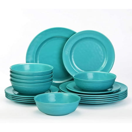 

TP 18-Piece Melamine Dinnerware Set Plates and Bowls Set Service for 6 Turquoise