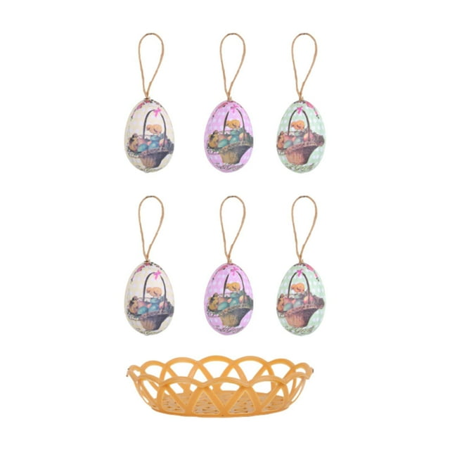 Elodie 6 Pieces Easter Eggs Decorations Colorful for Living Room Tabletop Farmhouse Basket Print