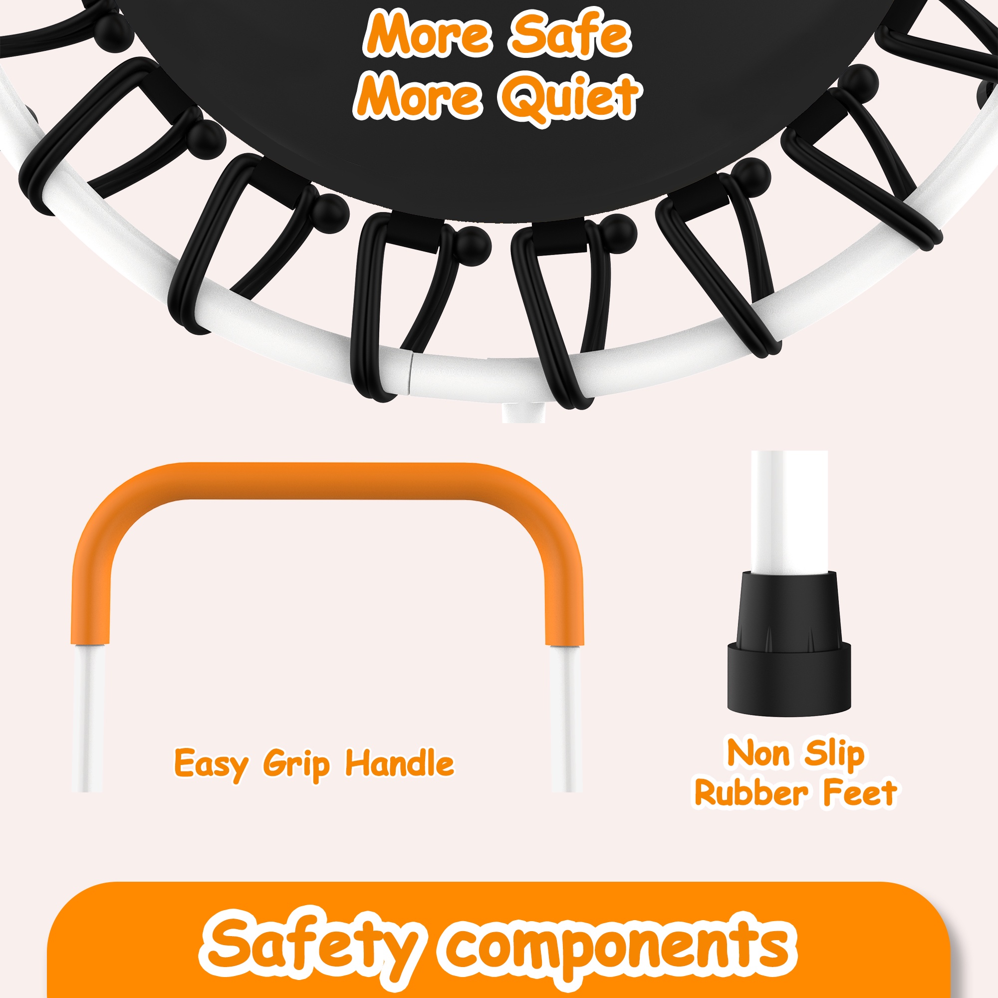 28" Mini Trampoline for Kids with Handle, Toddler Trampoline, Exercise Rebounder with Foam Handle, Indoor Trampoline, Kids Mini Trampoline, Small Rebounder Trampoline for Indoor and Outdoor Use