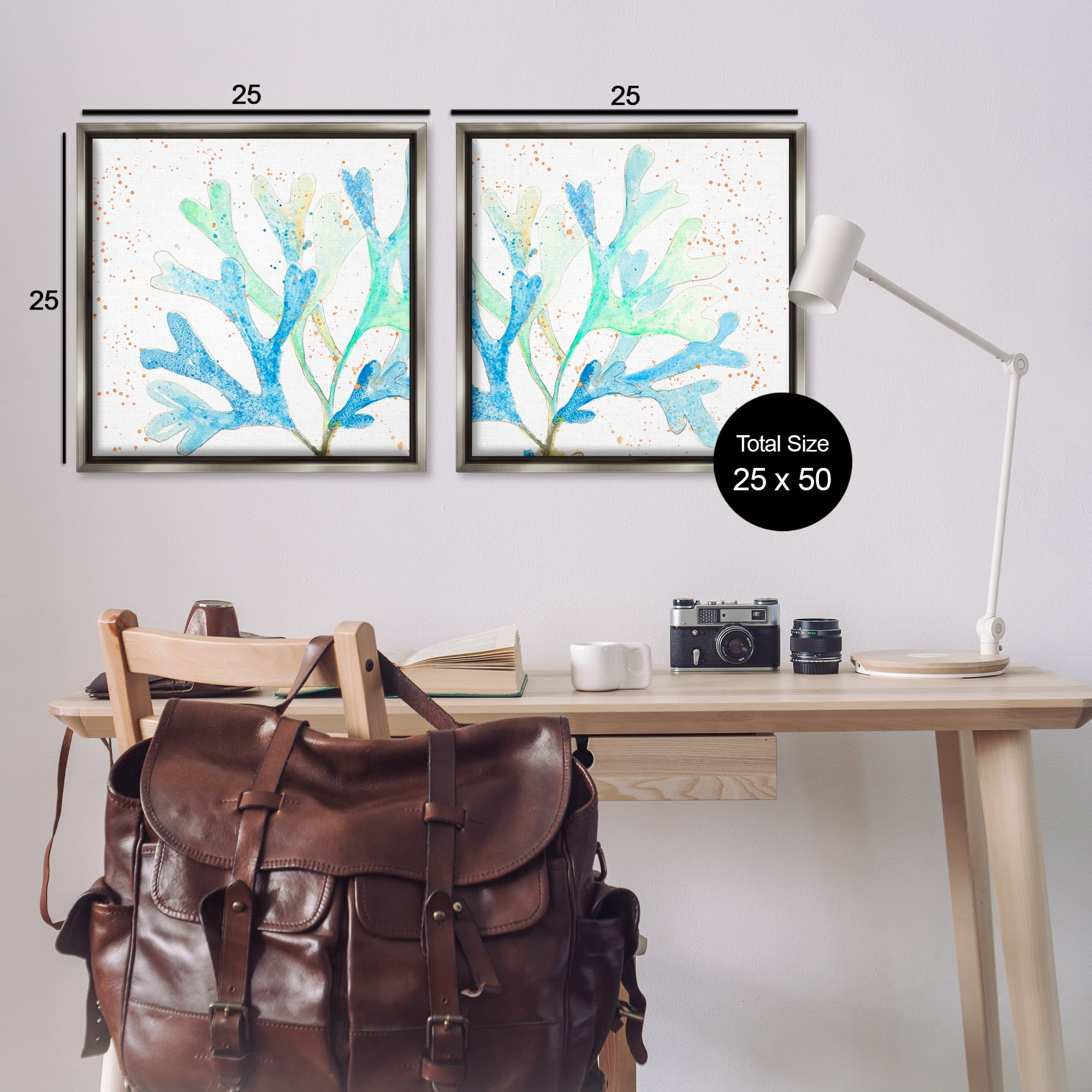 Stupell Industries Speckled Blue Green Coral Plants & Flowers Painting Gray Floater Framed Canvas Art Print Wall Art, 25 x 25, Set of 2