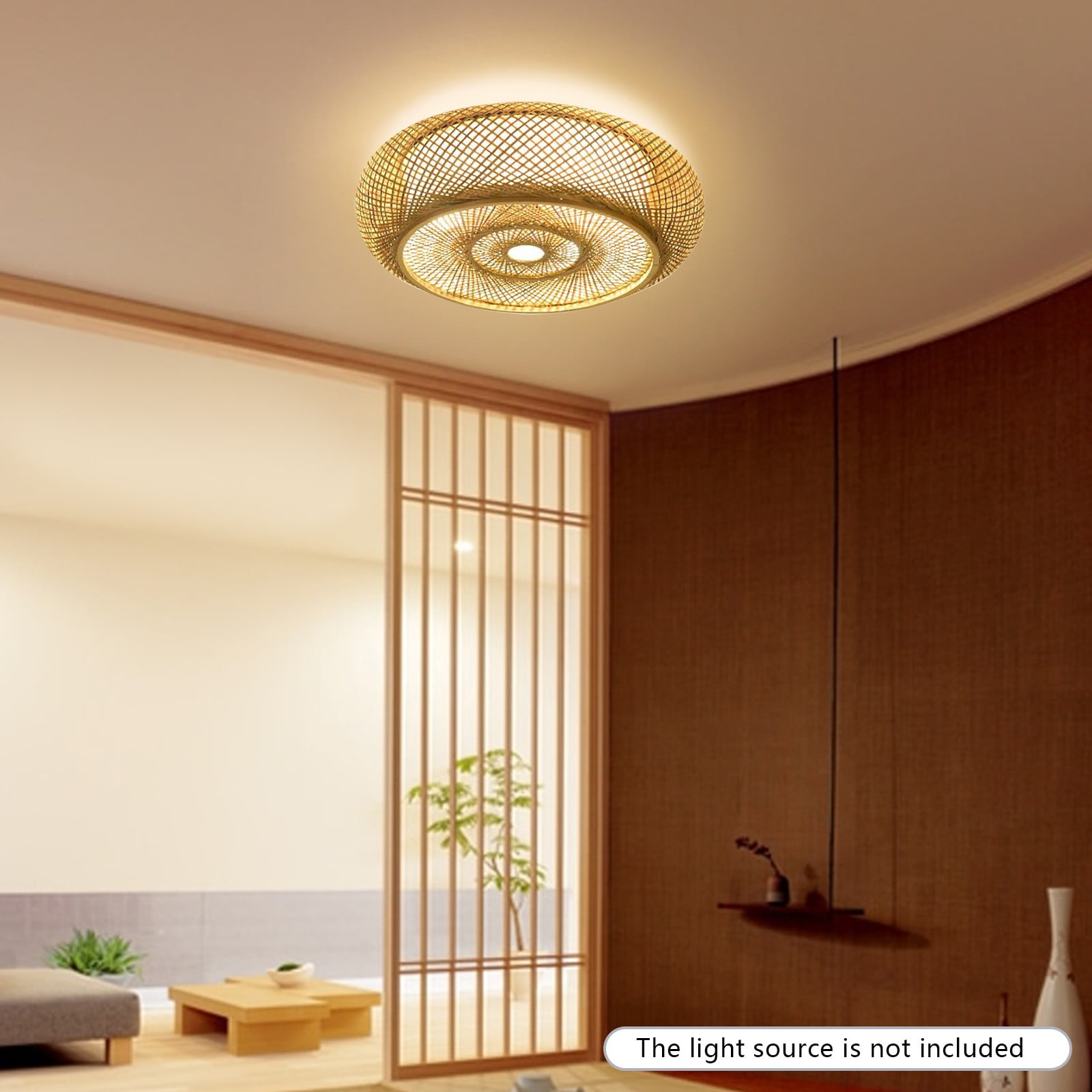 Bamboo Ceiling Light, Rustic/Lodge Style Ceiling Light (Not Included Bulbs), for Both Lighting and Decoration
