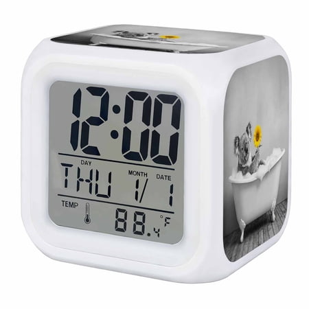 Alarm Clocks Koala Shower on Bathtub Digital Clock 7 Color LED Night Light Silent Non-Ticking Battery Operated Sunflower Funny Animal Cube Clocks for Bedroom Bedside Living Room Office School