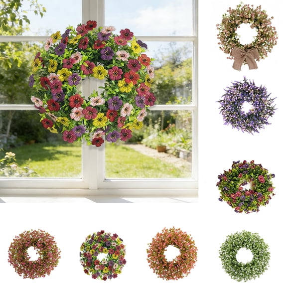 Nkmbld Spring Wreaths for Front Door, Artificial Violet Camellia Wreath Colorful Flower Wreath for All Seasons Home Farmhouse Indoor Outdoor Wall Decor