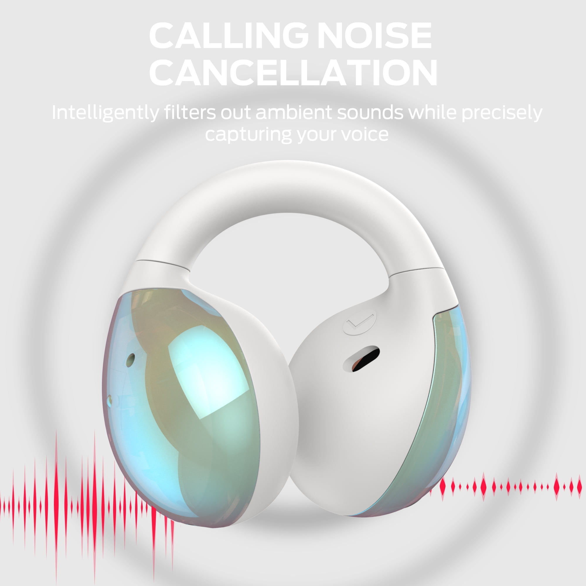 Monster Bluetooth Wireless Headphones Bone Conduction Ear Clip Bluetooth 5.4 Earphone Multi Mic AI noise Cancelling Wireless Earbuds, White