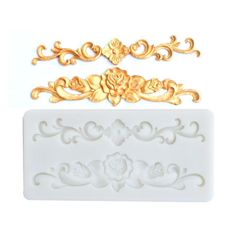 DIY Baroque Scroll Relief Cake Border Silicone Molds Curlicues
