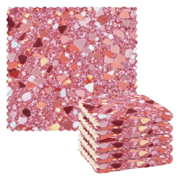 Kitchen Dish Towels Soft Absorbent Dish Cloths 11"x11" Pink Clastic Gemstone 6 Packs