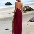 thumbnail image 3 of Swimwear One Piece One Piece Swimsuit with Cover up Skirt Maxi Swimwear Sets for Women Tie Neck Bathing Suits Vacation Beach Dresses Wine XL, 3 of 6
