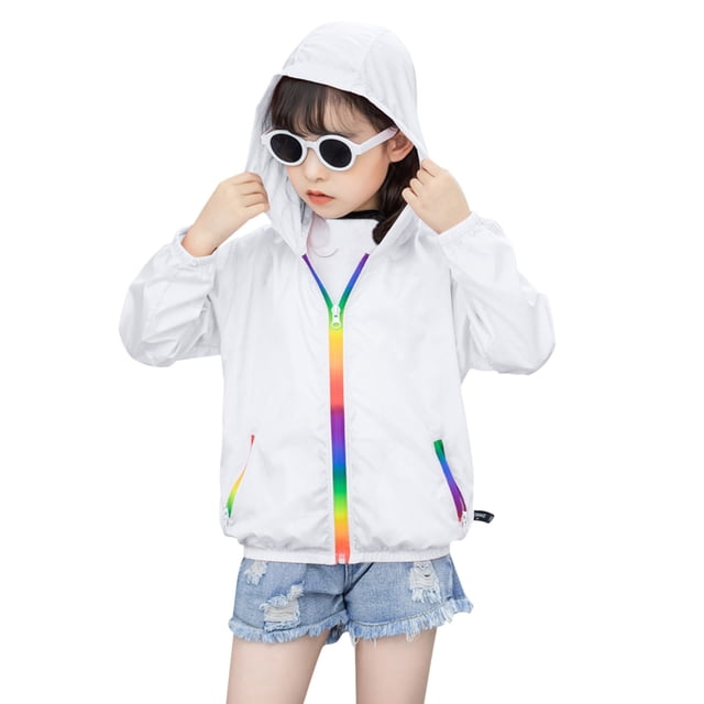 Gibobby Camisas Para Niñas Elegantes Chaqueta con capucha de solar para niños y niñas, prendas de vestir transpirables ligeras de verano para niños pequeños (Blanco, 7 Year)