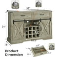 thumbnail image 4 of Superjoe 52" Buffet Storage Cabinet Farmhouse Sideboard w/12 Removable Wine Rack & Drawers, Rustic Coffee Bar Cabinet w/Glass Rack & Sliding Barn Door, Light Grey, 4 of 8