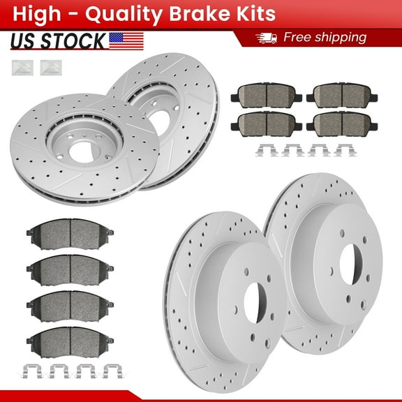 ACB ZONE Front Rear Brake Kits for Infiniti Q70 Q70L QX70 M35h M37 M56 Nissan Murano, Drilled Slotted Disc Brake Rotors and Ceramic Brake Pads