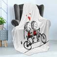 thumbnail image 4 of Bicycle Soft Flannel Fleece Blanket, Children Love Couple Cycling Together Soul Mates Valentines Sketchy Print, Cozy Plush for Indoor and Outdoor Use, 60" x 80", Black White Scarlet, by Ambesonne, 4 of 5