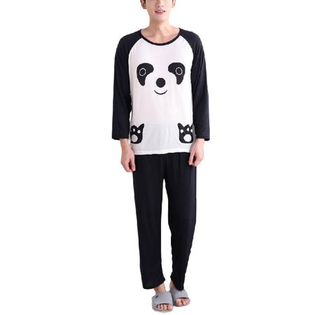 

OOKWE Couples Autumn Cartoon Panda Long Sleeve Pullover Pajamas Set Sleepwear Casual