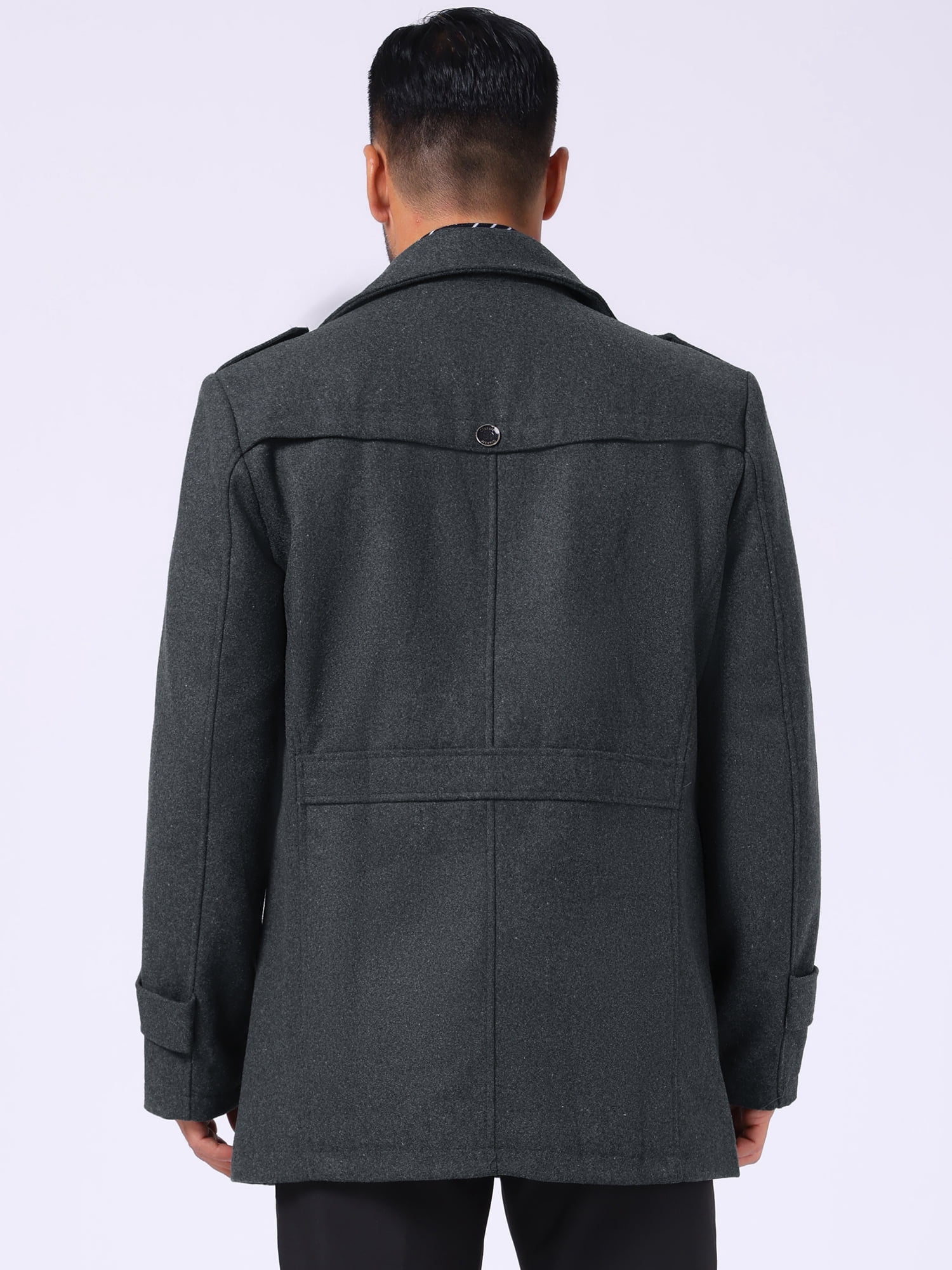 DARING DIVA Men's Mid-Length Overcoat Zipper Single Breasted Winter Coat S Gray