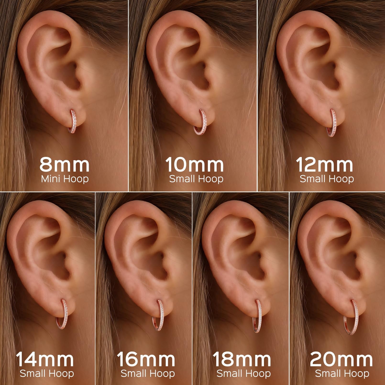 ChicSilver 14K Rose Gold Plated Earrings for Women 8MM Hoop Earrings Hypoallergenic Small Huggies Earring Cubic Zirconia Hoop Earrings for Mother