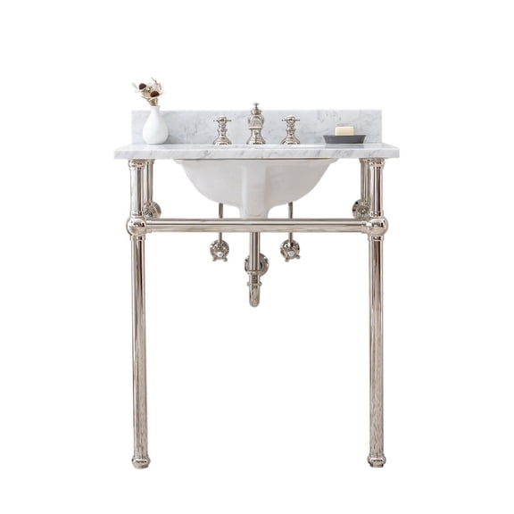 Water Creation 30 In. W. Single Wash Stand, P-Trap, Carrara White Marble Countertop