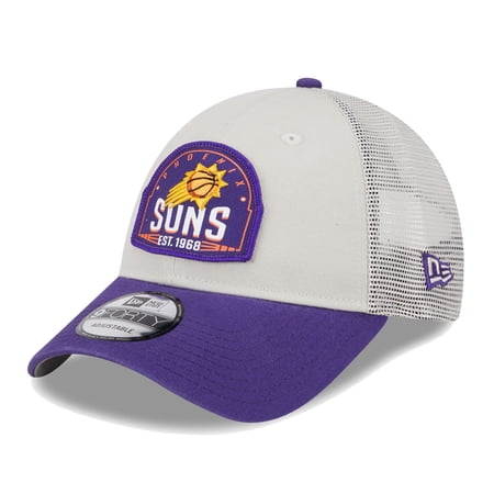 Men s New Era Khaki/Purple Phoenix Suns Throwback Patch Trucker 9FORTY Adjustable Hat