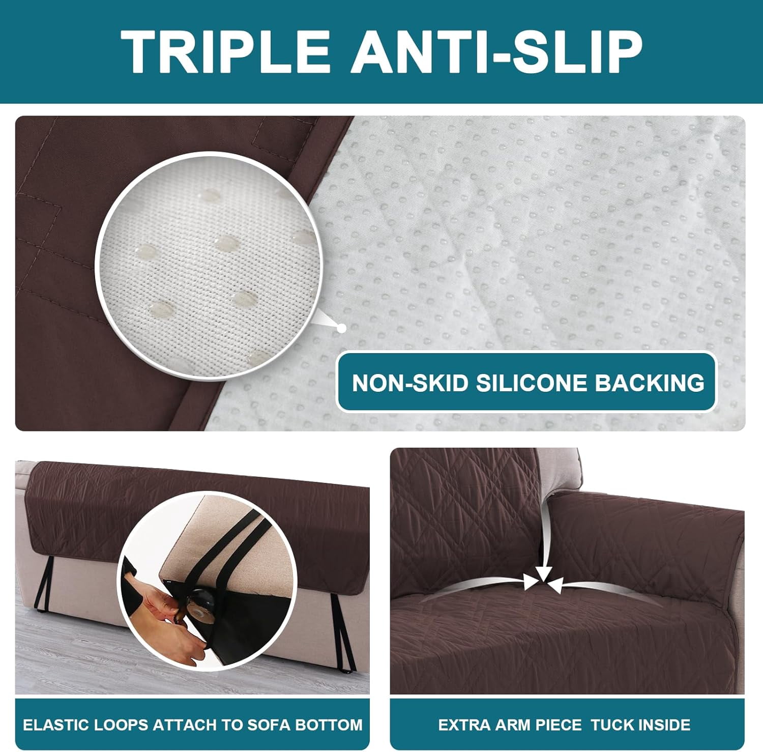 Recliner Chair Covers, 100% Waterproof Sofa Covers Chair Cover Slipcover Couch Protector Triple Non-Slip Sofa Slipcover for 1 Cushion Furniture Protector for Pets, Kids, Dog (23", Chocolate)