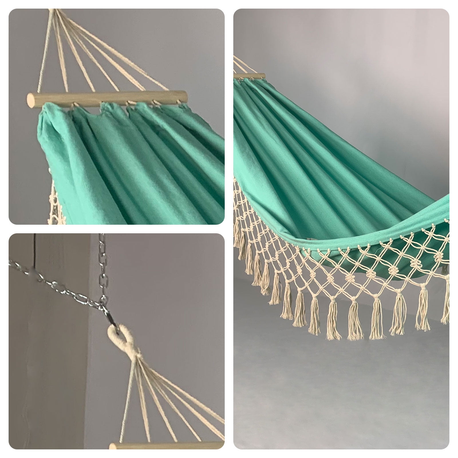 Portable Hammock Boho Tassel Nest Hammock Camping Double Hanging Swing Bed Suitable for Yard, Beach, Backyard, Garden (Green)