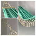 thumbnail image 3 of JOVELL Double Hammock 450lbs Capacity, 40" Wide Brazilian Style Portable Cotton Rope Hammock with Fringe, 2 Person Hammock for Outdoor, Backyard, Patio, Camping, Green, 3 of 8