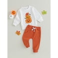 thumbnail image 3 of Wassery Infant Baby Girls 2Pcs Fall Clothes 6M 12M 18M 2T 3T Toddler Girl Halloween Outfits Set Long Sleeve Pumpkin Print Sweatshirts Tops + Drawstring Pants Sets, 3 of 8