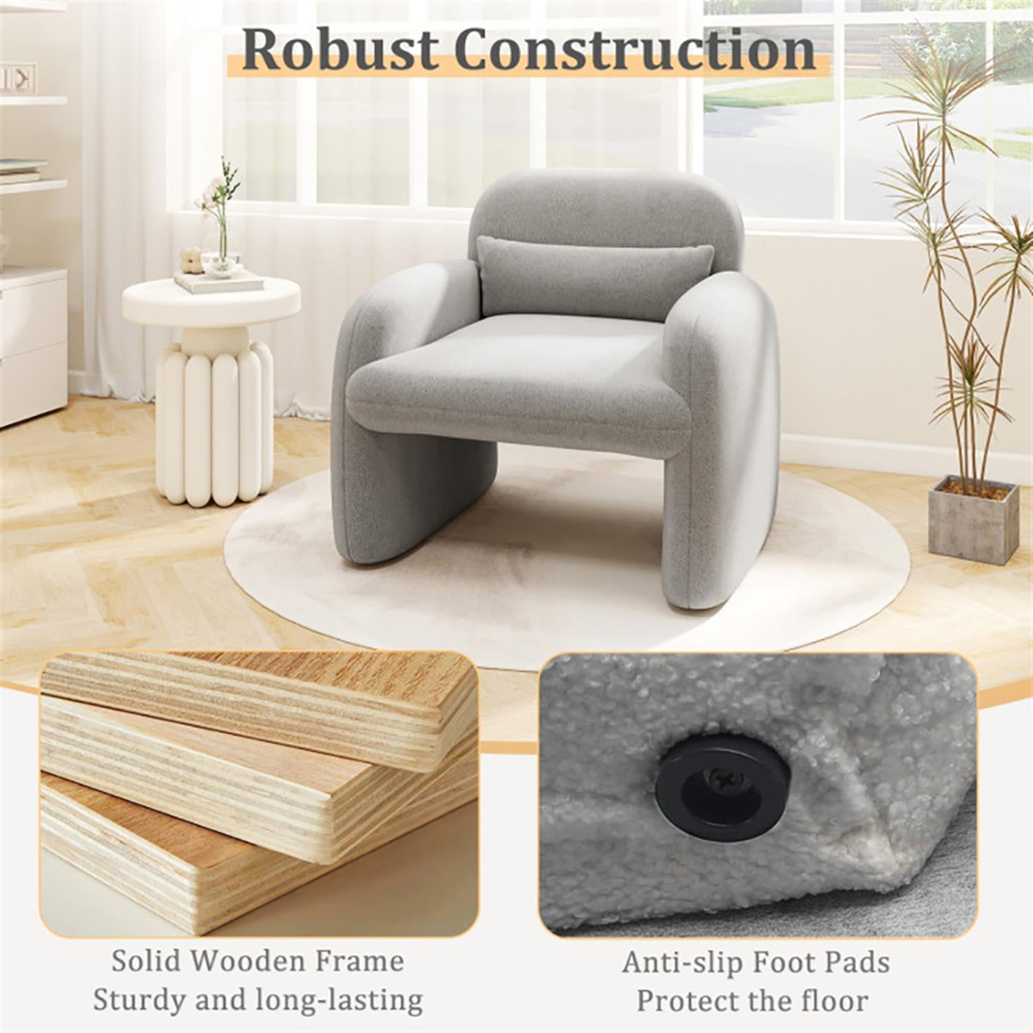 Demi Bonn Modern Accent Chair, Elegant Armchair with Waist Pillow and Armrests, Suitable for Living Room Bedroom Reception Room Office, Gray