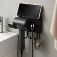 thumbnail image 4 of ROLKFUK Organizing Racks No Drill Bathroom Hair Dryer Wall Mount, 5KG Load, Hook & Phone Stand, Silicone Pad, Black Space Saver, 4 of 6