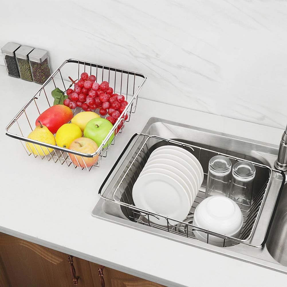 HOMOBABE 1Pack Stainless Steel Sink Strainer Basket Rustproof Dish Drain Rack with Quick Drying Feature for Kitchen