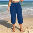 thumbnail image 6 of VBVC Women's Plus Wide Leg Capri Pants , Ladies' Scalloped Hem High Waist Cropped Pants , Summer Casual Loose Lounge Trousers For Women, Blue , L-5XL, 6 of 10