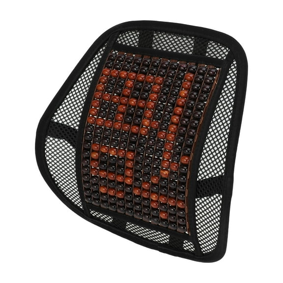 Unique Bargains Car Seat Cover Bamboo Bead Lumbar Massage Lumbar Cushion 40x43cm Mesh Black Brown 1 Pc