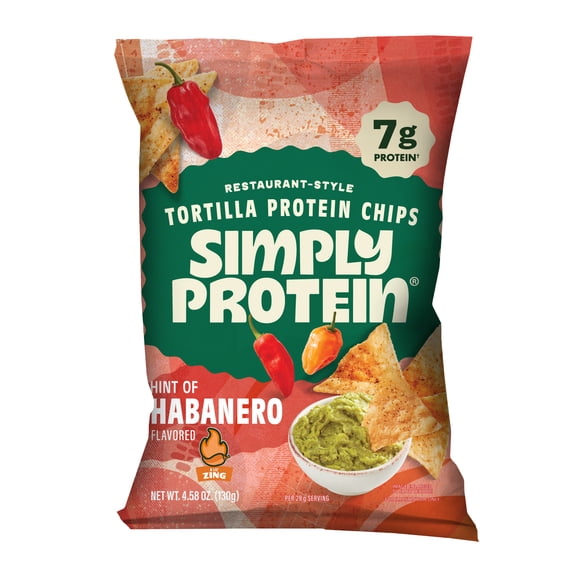 Simply Protein Restaurant Style Tortilla Chips Hint of Habanero, 7g Protein, Gluten Free, 1 pack, 4.58 oz