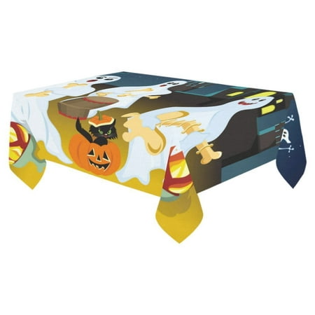 

MYPOP Halloween Party Pumpkin Tablecloth Set 60x104 Inches - Ghost Play the Guitar Tablecover Desk Table Cloth Cover for Wedding Party Decor