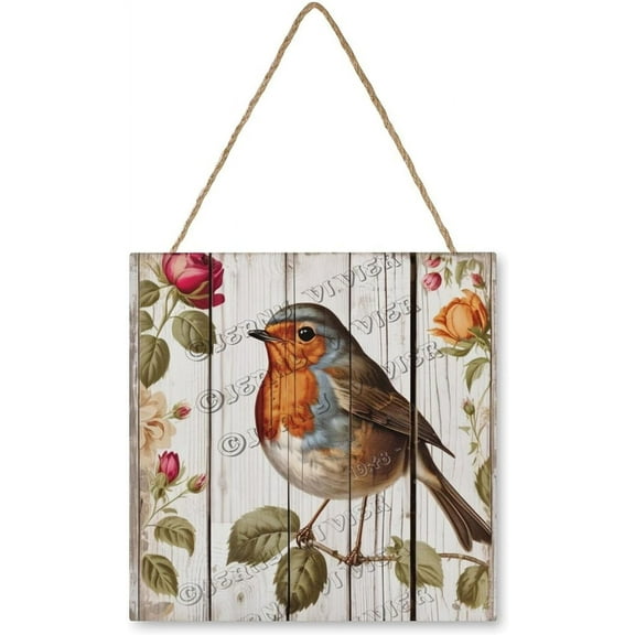 Zomyto 12x12 In Square Hanging Wood Sign Robin Decorative Sign Bird Decor Farmhouse Decor