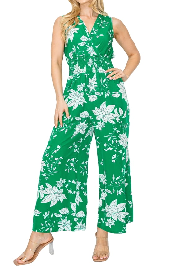 Women's Floral Print Sleeveless Wide-Leg Jumpsuit with Elastic Waist