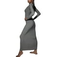 thumbnail image 2 of Women Long Sleeve Maxi Dress Solid Color Elegant Square Neck Bodycon Long Dress Party Clubwear, 2 of 3