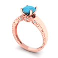 thumbnail image 2 of 1.06 ct Round Cut Simulated Turquoise Solitaire with Simulated Diamond Accents 14K Rose Gold Womens Engagement Ring, 2 of 5