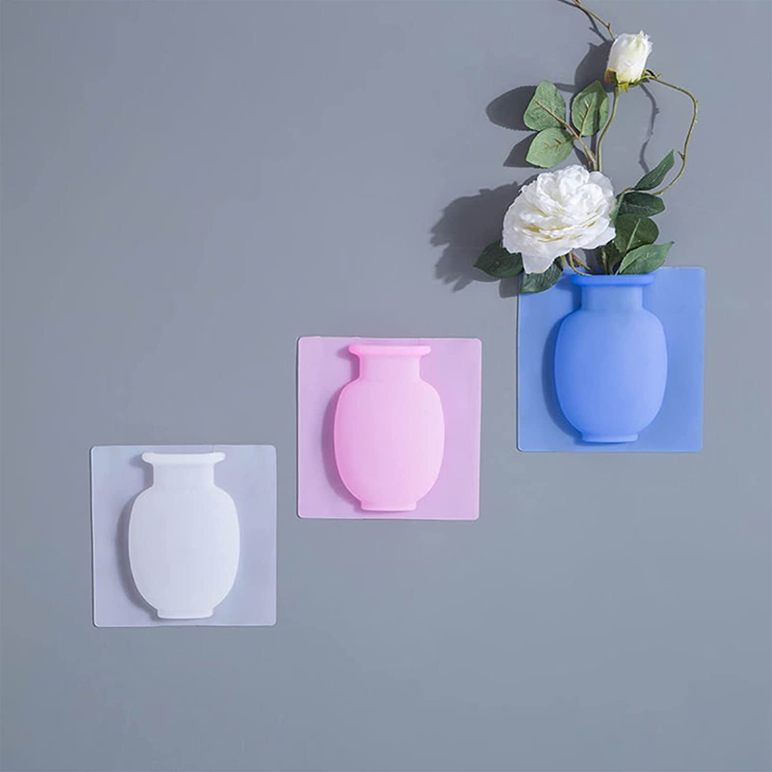 3pcs Silicone Sticky Vase Stick on The Wall Flower Pot Magic Flower Plant Vases 