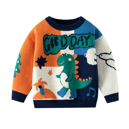 

ZMHEGW Coats for Toddlers Cartoon Knitted Sweater Shoulder Button Matching Color Boy Sweater Autumn And Winter Cotton Baby Sweater Children Jackets