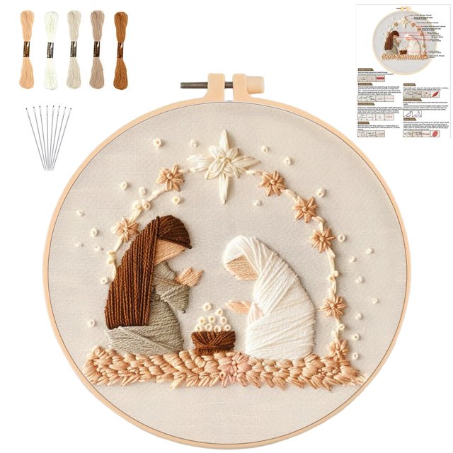 Christmas Scene Embroidery Kit Complete Set With Fabric Scissors And Needle & Thread For Holiday Decorating And Family Crafting ! Circular Knitting Needles Size 8 Circular Knitting Needles Size 6