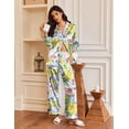 thumbnail image 2 of Ekouaer Silk Satin Pajamas for Women Button Down Pjs Set Long Sleeve Loungewear 2 Piece Wide Leg Sleepwear, 2 of 6