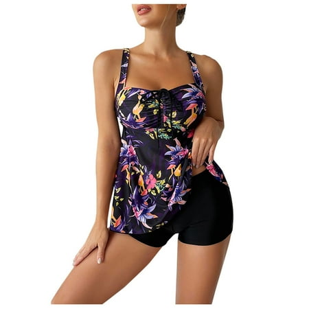 

VKEKIEO Two-Piece Sets Swimsuit Sport Bra Style Lift Purple XL