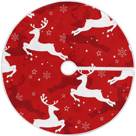 ZHANZZK Christmas White Elk On Red Xmas Christmas Tree Skirt Stand Mat for Holiday Party Decoration Indoor Outdoor 36 inches