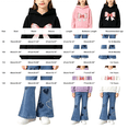 thumbnail image 3 of LNMQLPDBS Girls Hoodie Set Toddler Cute Graphic Pullover and Flared Jean Kids Casual 2 Piece Set Sweatshirt with Denim Pants Matching Set for Outdoor School Daily Wear, 3 of 5