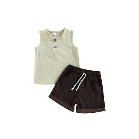 

Wassery Toddle Boys Summer Shorts Set 6M 12M 18M 24M 3T 4T Baby Boys Clothes Sleeveless Buttons Tank Tops + Summer Drawstring Short 2Pcs Set
