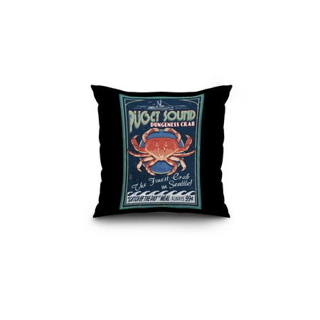 Seattle, Washington - Dungeness Crab Vintage Sign - Lantern Press Artwork (16x16 Spun Polyester Pillow, Black