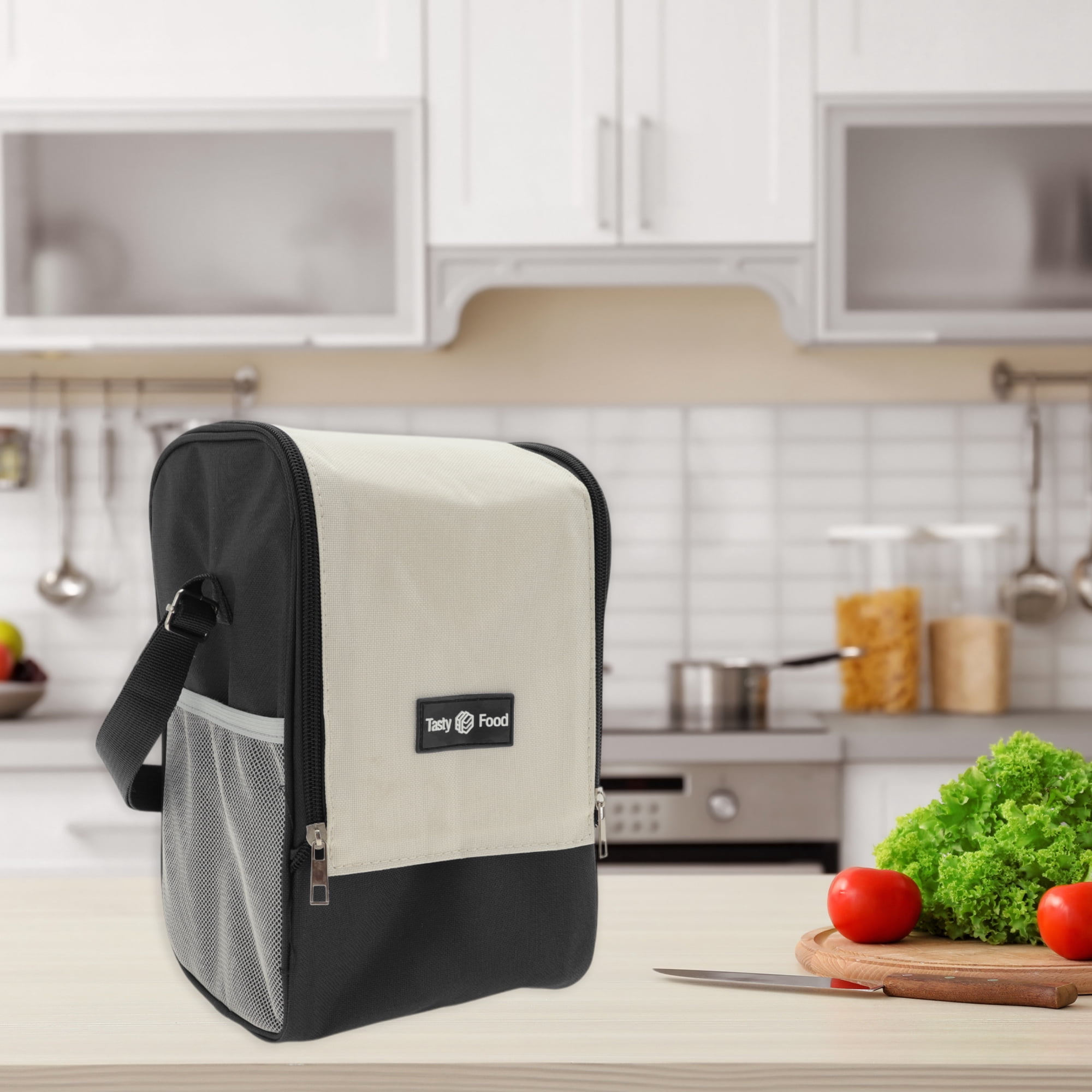 Unique Bargains Insulated Lunch Tote for Work 6.69"x6.69"x10.63" 1 Pc Black