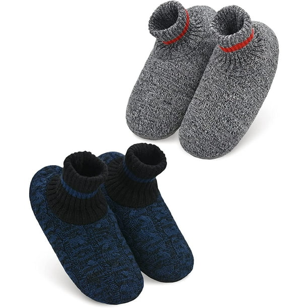 AmPm 2 Pairs Mens Slipper Socks With Non Skid Bottoms, Warm