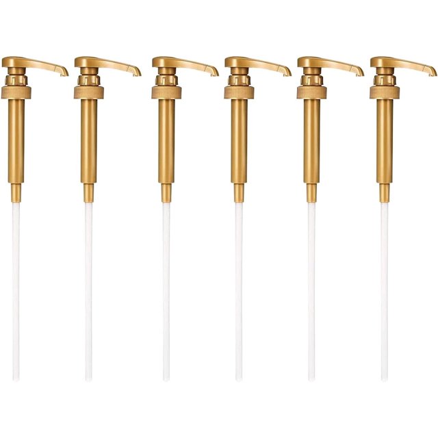 Syrup Pump: 6 PCS Coffee Syrup Dispenser Coffee Syrup Pump Dispenser Fits 750ml Bottles Rotating Design Reusable Coffee Syrup Pumps for Kitchen Coffee Bar Accessories(Gold)