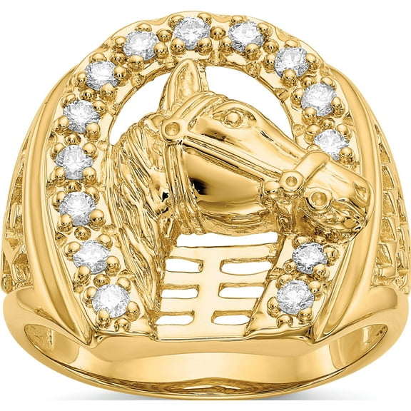 14K Yellow Gold Lab Grown Diamond Si1/Si2, G H I, Horseshoe With Horse Mens Ring (Size 10) Made In India rm5837-050-10ylg