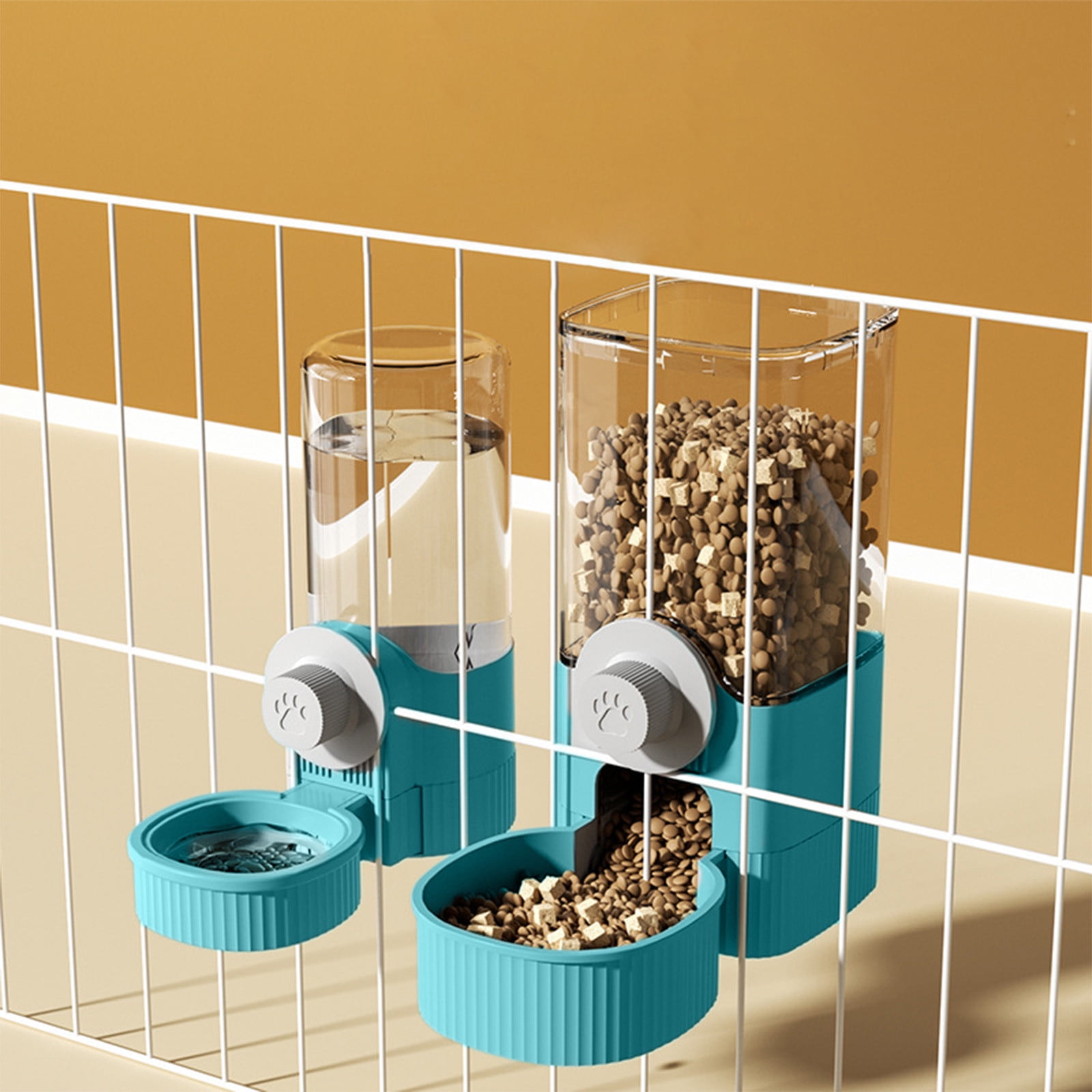 AUHomi Automatic Rabbit Feeders for Cages, Gravity Cat Food Dispenser, Hanging Bunny Feeder Water Dispenser Set, Cage Cat Food Bowl, Pet Feeding Station for Guinea Pigs Ferrets Chinchillas (Blue)