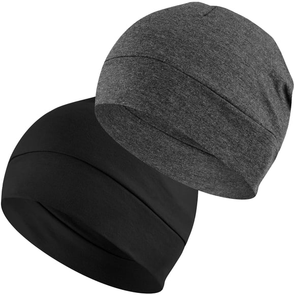 Gorro ligero de algodón Skull Caps Headshion, paquete de 2 unidades, negro y gris